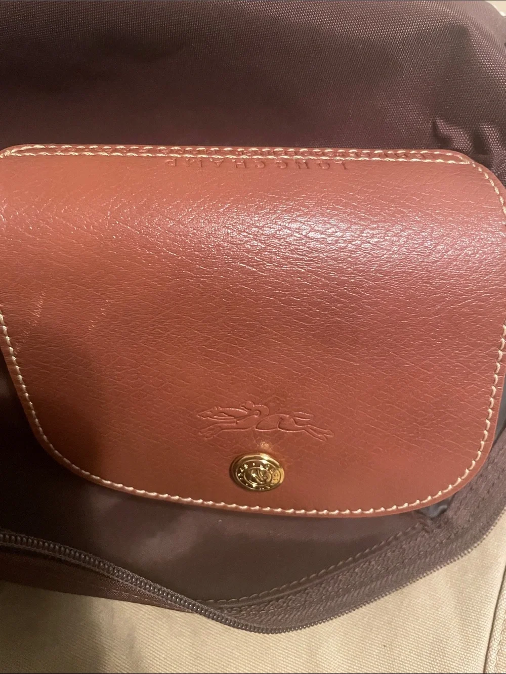 Longchamp Brown Nylon Tote with Tan Leather Trim